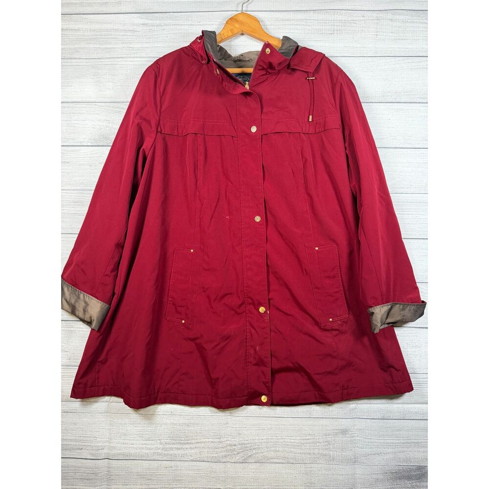 St Johns Bay Womens 3X Burgundy Hooded Utility Coat Jacket Plus Size